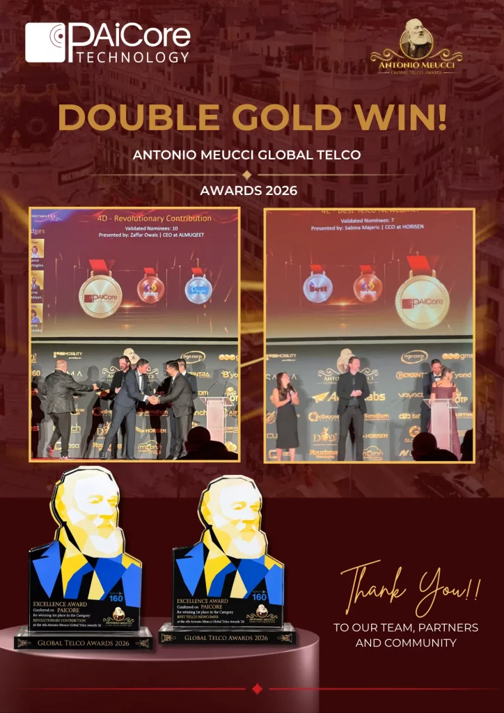 PAiCore wins double gold at the Antonio Meucci Global Telco Awards in Madrid